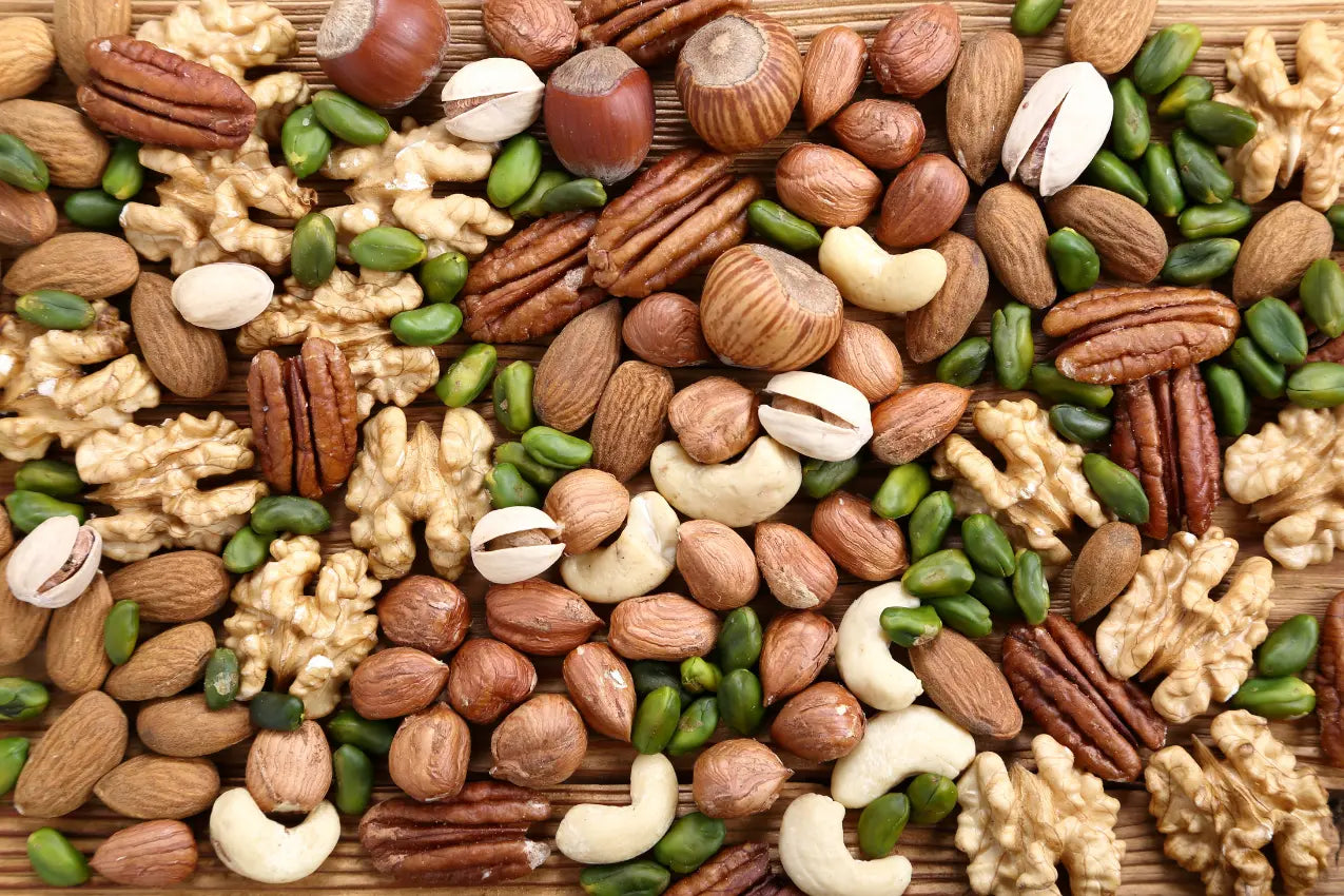 Nuts and seeds rich in L-Arginine, a natural source of nitric oxide support used in VasoFuel drinks