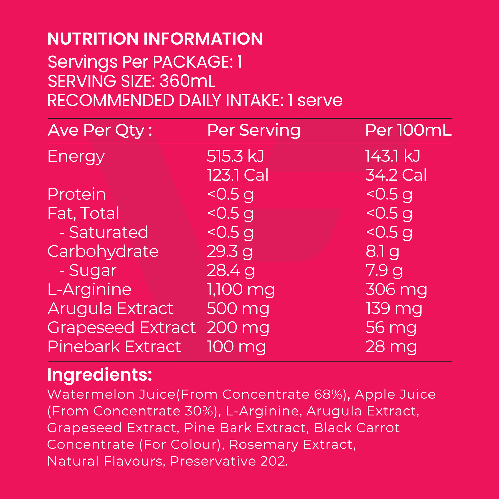 Close-up of VASO-Melon VasoFuel drink nutrition panel showing calories, ingredients, and serving information for pre-workout and natural erection support